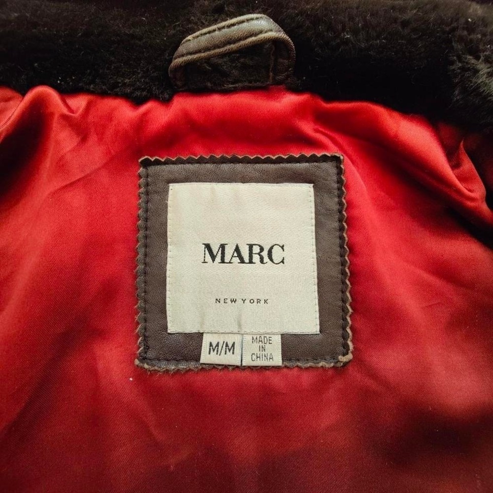 Vintage Marc New York Brown Leather Quilted Coat Fox Fur Trim Insulated Womens M - Picture 4 of 8